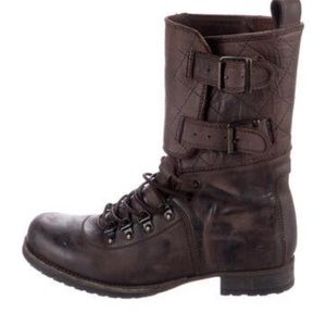 •   AllSaints Leather Mid-Calf Combat Boots 38